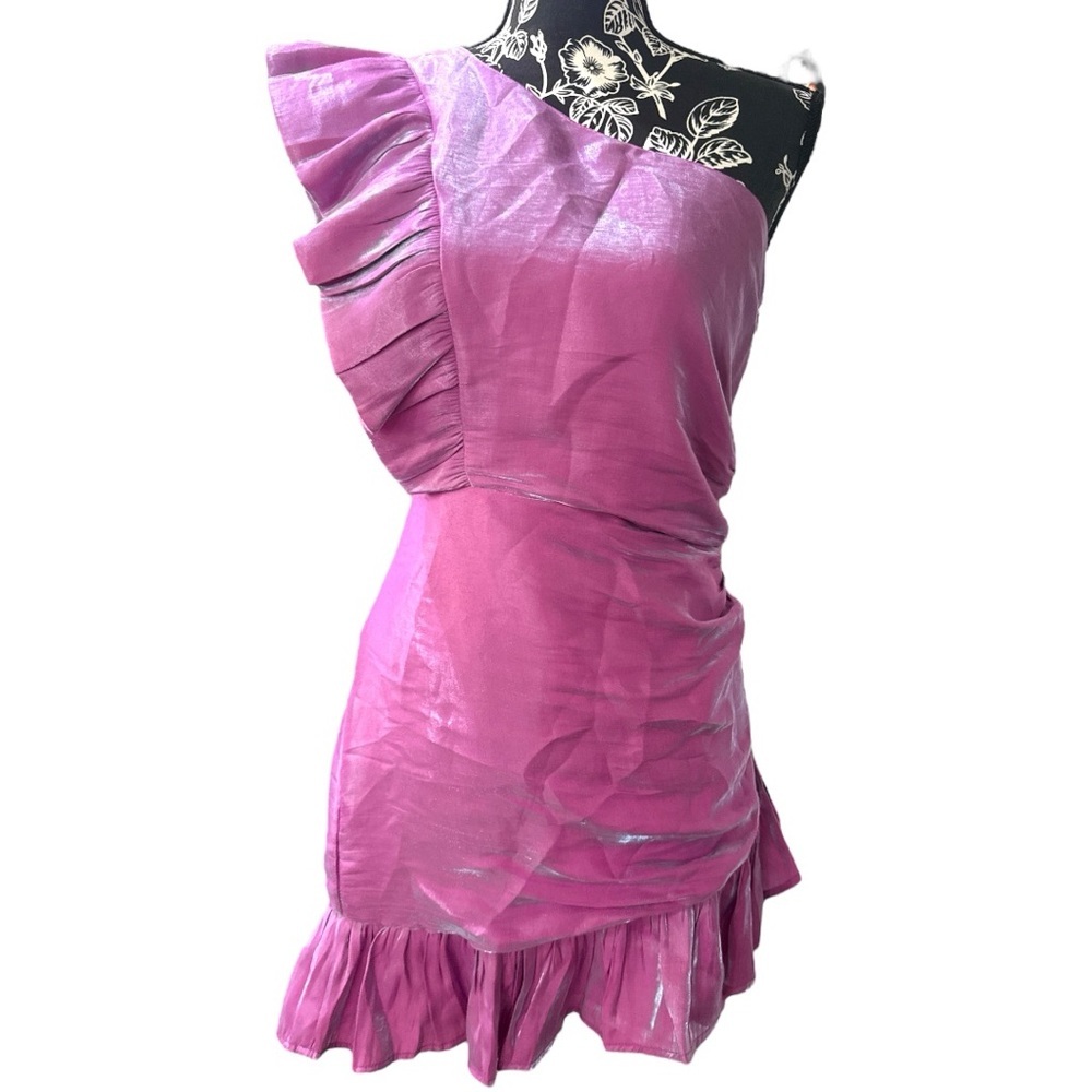 TCEC Pink One Shoulder Ruffle Cocktail Dress Small NWOT - Picture 2 of 6
